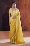 Buy_AFFROZ_Yellow Tissue Silk Embellished Gota Lace Glass Neck Saree With Blouse _at_Aza_Fashions