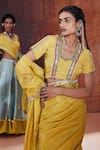 AFFROZ_Yellow Tissue Silk Embellished Gota Lace Glass Neck Saree With Blouse _Online_at_Aza_Fashions