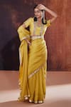 Buy_AFFROZ_Yellow Tissue Silk Embellished Gota Lace Glass Neck Saree With Blouse _Online_at_Aza_Fashions