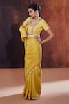 Shop_AFFROZ_Yellow Tissue Silk Embellished Gota Lace Glass Neck Saree With Blouse _Online_at_Aza_Fashions