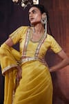 AFFROZ_Yellow Tissue Silk Embellished Gota Lace Glass Neck Saree With Blouse _at_Aza_Fashions