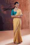 Buy_AFFROZ_Gold Tissue Silk Jacquard Woven Polka Dot Scoop Neck Saree With Blouse _at_Aza_Fashions