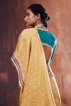 Shop_AFFROZ_Gold Tissue Silk Jacquard Woven Polka Dot Scoop Neck Saree With Blouse _at_Aza_Fashions