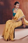 Shop_AFFROZ_Gold Tissue Silk Jacquard Woven Polka Dot Scoop Neck Saree With Blouse _Online_at_Aza_Fashions