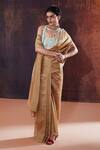 Buy_AFFROZ_Gold Crush Tissue Silk Embellished Lace Square Pre-draped Saree With Blouse _at_Aza_Fashions