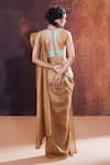 Shop_AFFROZ_Gold Crush Tissue Silk Embellished Lace Square Pre-draped Saree With Blouse _at_Aza_Fashions