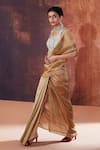 AFFROZ_Gold Crush Tissue Silk Embellished Lace Square Pre-draped Saree With Blouse _Online_at_Aza_Fashions