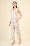 Samyukta Singhania_Off White Cotton Viscose Printed Garden V-neck Jacket And Pant Set _Online_at_Aza_Fashions