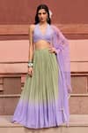 Buy_Chamee and Palak_Purple Georgette Sequin Halter Reina Ombre Lehenga Set _at_Aza_Fashions