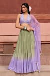 Chamee and Palak_Purple Georgette Sequin Halter Reina Ombre Lehenga Set _Online_at_Aza_Fashions