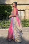 Shop_Chamee and Palak_Pink Jamewar Embellished Chevron Scoop Detailed Lehenga Set _Online_at_Aza_Fashions