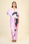 Buy_Samyukta Singhania_Pink Soft Satin Silk Print Abstract V-neck Tie Up Kaftan _at_Aza_Fashions