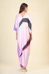 Shop_Samyukta Singhania_Pink Soft Satin Silk Print Abstract V-neck Tie Up Kaftan _at_Aza_Fashions