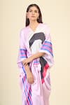 Samyukta Singhania_Pink Soft Satin Silk Print Abstract V-neck Tie Up Kaftan _Online_at_Aza_Fashions