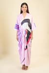 Buy_Samyukta Singhania_Pink Soft Satin Silk Print Abstract V-neck Tie Up Kaftan _Online_at_Aza_Fashions