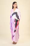 Shop_Samyukta Singhania_Pink Soft Satin Silk Print Abstract V-neck Tie Up Kaftan _Online_at_Aza_Fashions