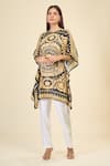 Samyukta Singhania_Gold French Moss Print Royal Round Short Kaftan _Online_at_Aza_Fashions