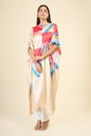 Shop_Samyukta Singhania_Beige Soft Satin Silk Print Abstract Boat Neck Sunshine Geometric Kaftan _Online_at_Aza_Fashions