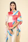 Samyukta Singhania_Beige Soft Satin Silk Print Abstract Boat Neck Sunshine Geometric Kaftan _at_Aza_Fashions