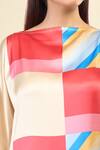 Buy_Samyukta Singhania_Beige Soft Satin Silk Print Abstract Boat Neck Sunshine Geometric Kaftan 