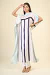 Buy_Samyukta Singhania_White Soft Satin Silk Print Stripe Boat Neck Street Kaftan _Online_at_Aza_Fashions