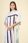 Shop_Samyukta Singhania_White Soft Satin Silk Print Stripe Boat Neck Street Kaftan _Online_at_Aza_Fashions