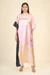 Samyukta Singhania_Multi Color Soft Satin Silk Print Abstract Boat Neck Pastel Hues Kaftan _Online_at_Aza_Fashions