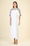 Samyukta Singhania_White 100% Natural Viscose Rayon Printed Ikat Boat Serene Kaftan Dress _Online_at_Aza_Fashions