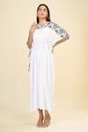 Buy_Samyukta Singhania_White 100% Natural Viscose Rayon Printed Ikat Boat Serene Kaftan Dress _Online_at_Aza_Fashions