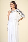 Samyukta Singhania_White 100% Natural Viscose Rayon Printed Ikat Boat Serene Kaftan Dress _at_Aza_Fashions