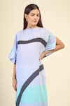 Samyukta Singhania_Sky Blue Soft Silk Crepe Printed Abstract Boat Ocean Breeze Kaftan _at_Aza_Fashions