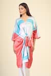 Buy_Samyukta Singhania_White Soft Satin Silk Printed Abstract V-neck Modern Kaftan Dress 