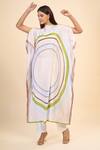 Samyukta Singhania_White Soft Silk Crepe Printed Circular Boat Snowball Kaftan Dress _Online_at_Aza_Fashions