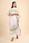 Buy_Samyukta Singhania_White Soft Silk Crepe Printed Circular Boat Snowball Kaftan Dress _Online_at_Aza_Fashions