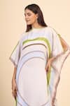 Shop_Samyukta Singhania_White Soft Silk Crepe Printed Circular Boat Snowball Kaftan Dress _Online_at_Aza_Fashions