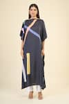 Samyukta Singhania_Black Soft Silk Crepe Printed Abstract Geometric Boat Electric Kaftan Dress _Online_at_Aza_Fashions