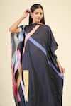 Shop_Samyukta Singhania_Black Soft Silk Crepe Printed Abstract Geometric Boat Electric Kaftan Dress _Online_at_Aza_Fashions