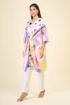 Samyukta Singhania_Multi Color Soft Satin Silk Printed Butterfly V-neck Belted Kaftan Dress _Online_at_Aza_Fashions