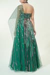 Shop_Amit Aggarwal_Emerald Green Mesh Embellished Metallic Stripes Lehenga Halter Blouse Set _at_Aza_Fashions