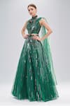 Amit Aggarwal_Emerald Green Mesh Embellished Metallic Stripes Lehenga Halter Blouse Set _Online_at_Aza_Fashions