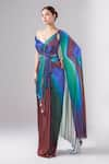 Buy_Amit Aggarwal_Multi Color Pleated Fabric Embellished Cutdana Metallic Draped Saree Gown _at_Aza_Fashions