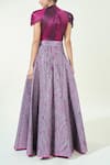 Shop_Amit Aggarwal_Purple Embellished Metallic Closed Neck Skirt And Structured Bodysuit Set _at_Aza_Fashions