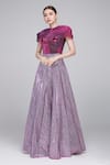 Buy_Amit Aggarwal_Purple Embellished Metallic Closed Neck Skirt And Structured Bodysuit Set _at_Aza_Fashions