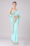 Anamika Khanna_Blue Embroidered Floral Mukaish Saree With Unstitched Blouse Piece _Online_at_Aza_Fashions