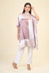 Buy_Samyukta Singhania_Beige Soft Satin Silk Printed Abstract Boat Vintage Kaftan _at_Aza_Fashions