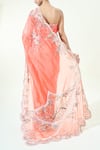 Shop_Anamika Khanna_Coral Organza Pearl Scalloped Border Saree With Unstitched Blouse Piece _at_Aza_Fashions