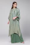 Nakul Sen_Green 100% Silk Chiffon Embroidered Sequins Kaftan Round Striped Palazzo Set _Online_at_Aza_Fashions