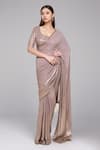 Nakul Sen_Grey 100% Silk Chiffon Embroidered Cutdana Diagonal Saree With Sequin Blouse _Online_at_Aza_Fashions