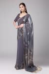 Buy_Nakul Sen_Grey 100% Silk Chiffon Embroidered Sequins Scoop Saree With Blouse _at_Aza_Fashions