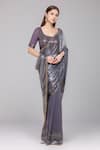 Nakul Sen_Grey 100% Silk Chiffon Embroidered Sequins Scoop Saree With Blouse _Online_at_Aza_Fashions